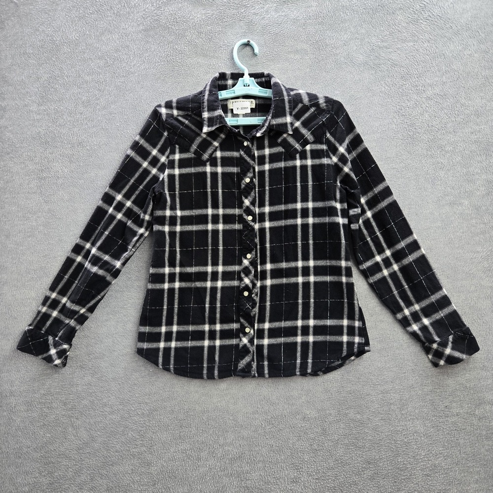 Idyllwind Women Button Up Shirt M Black Plaid Flannel Western Collared Pearl‎